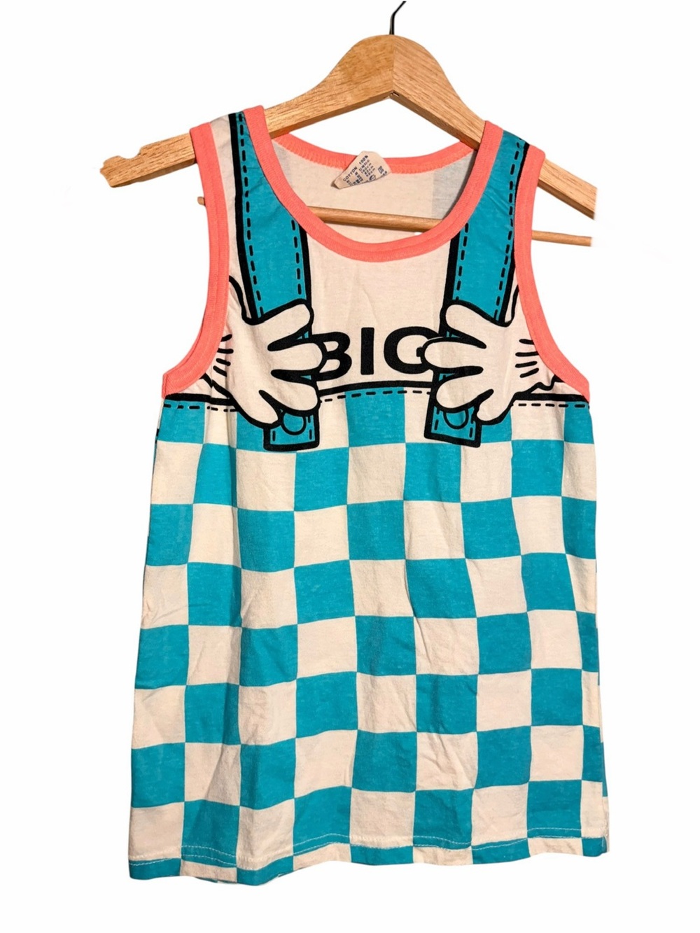Kids Checkerboard Tank Top with Coral Trim Blue & Cream